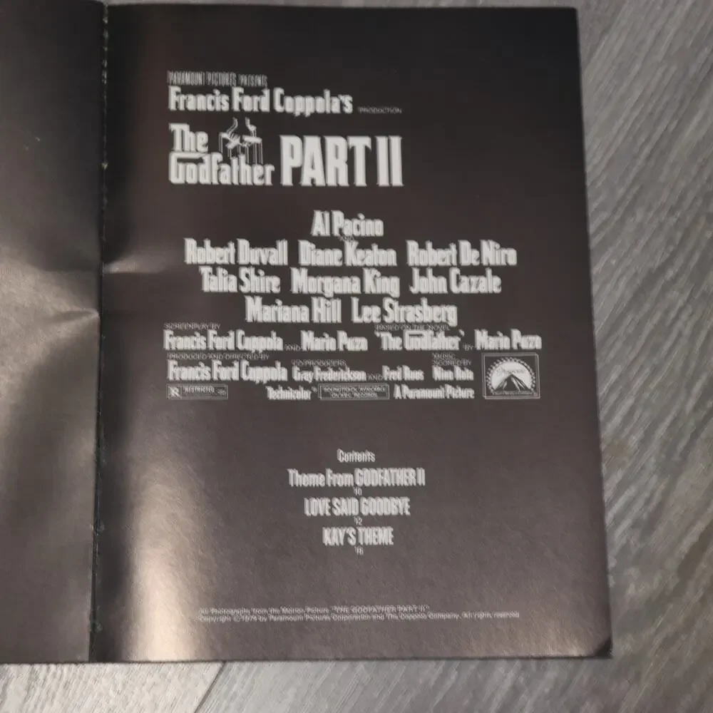 Godfather II Songbook Sheet Music Movie Score Photos 1974 Coppola Pacino